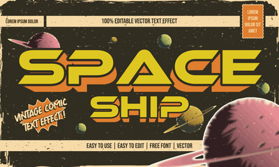 vintage retro dirty worn shabby editable text effect with grunge textured in space comic concept