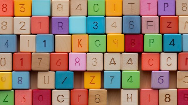 A vibrant image featuring colorful blocks with letters and numbers, aimed to enhance the learning experience for kindergarten children. Generative AI.