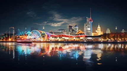 Obraz premium High angle view of Dusseldorf Festival Night view along the river