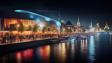 Obraz premium High angle view of Dusseldorf Festival Night view along the river