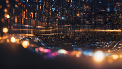 Abstract night city background with bokeh lights. 3D Rendering  - obrazy, fototapety, plakaty