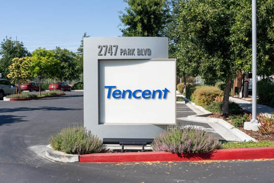 Tencent US headquarters in Palo Alto, CA, USA - June 8, 2023. Tencent Holdings Ltd. is a Chinese multinational technology and entertainment conglomerate and holding company.