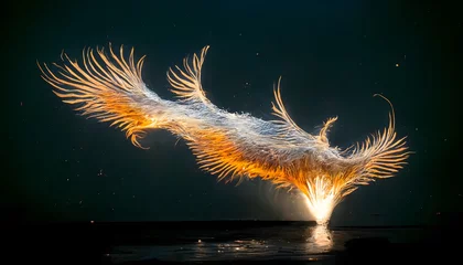 Foto op Canvas long tailed phoenix made of light particles 3 flying over sea 1 light reflections on the sea surface super detailed hyper realistic Shot on IMAX 70mm 22 Megapixels ar 169 s 16000 q 2 no reds  © Matthew