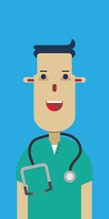 Simple character of male doctor wearing surgeon costume and stethoscope