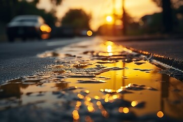 Flooded road after storm, generative AI