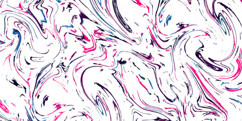 Colorful marble ink paper textures on white background. Chaotic abstract organic design. Marble texture seamless background. Abstract liquid fluid effect color pattern. 