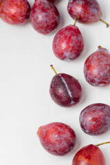 Western plum,Prunus domestica,European plum,Indoor white background, close-up