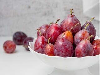 Western plum,Prunus domestica,European plum,Indoor white background, close-up