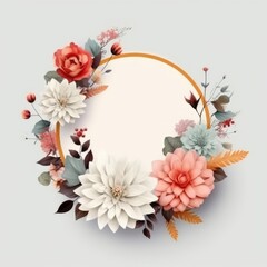 Beautiful round floral frame white background. Generative AI image weber.