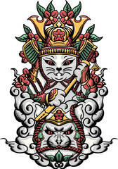 Japanese samurai cat illustration
