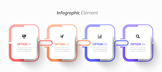 Vector Infographic Business with Rounded Rectangle Label, Line, Icon and 4 Options for Presentation