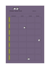 Meal Planner and groceries list planner. Plan you food day easily. Vector illustration	