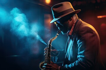 man with saxophone - obrazy, fototapety, plakaty