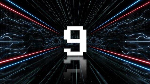 Number 9 in Tech Room Animation, Top Ten, on Alpha Channel, Loop
