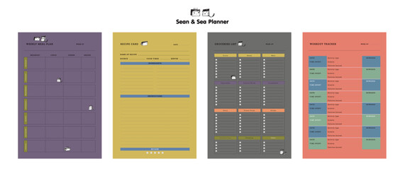 (Sean and Sea) 4 set Meal Planner and groceries list planner. Plan you food day easily. Vector illustration	 - obrazy, fototapety, plakaty
