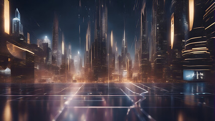 Futuristic city at night. Futuristic cityscape. 3D rendering 