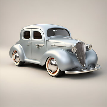 Vintage car on a gray background with shadow 3d render image 