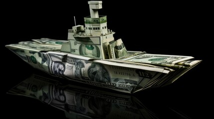 origami boat made with money. Concept to show the cost of transport. generative AI