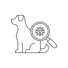 Pet disease and magnifying glass icon design. Veterinary clinic. Pet parasites. isolated on white background. vector illustration