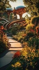 Fototapeta premium Enchanted Home Garden and Pathways: A Surreal Oasis of Art and Nature. Generative AI 8