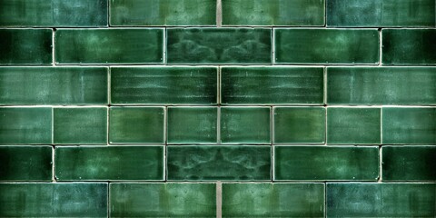 Green ceramic tile background. Old vintage ceramic tiles in green to decorate the kitchen or bathroom, Generative AI  - Powered by Adobe
