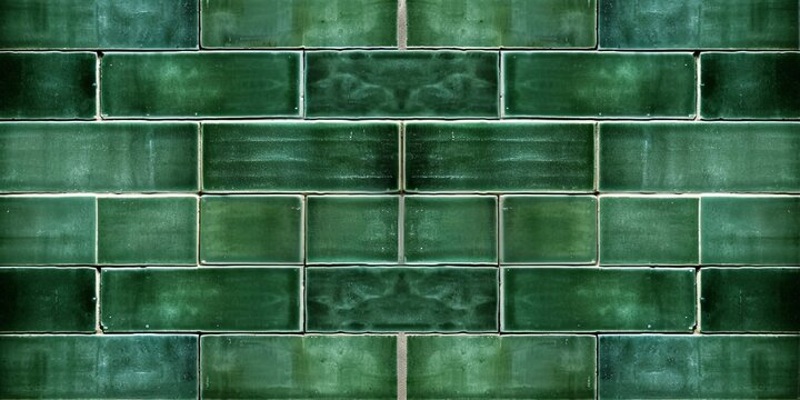 Green ceramic tile background. Old vintage ceramic tiles in green to decorate the kitchen or bathroom, Generative AI 