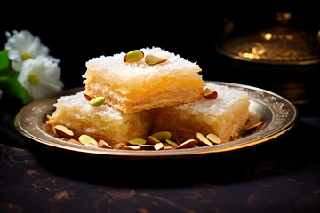 pieces of basbousa Arabic sweets cake