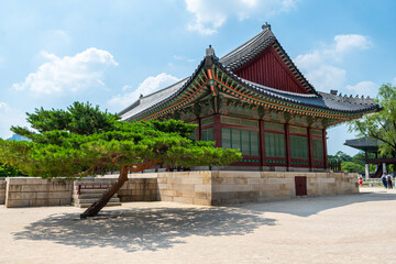 views of Gyeongbokgoong palace complex in seoul city