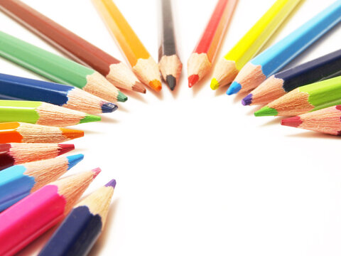 Color pencils on a white background