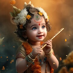 Little baby holding a flute