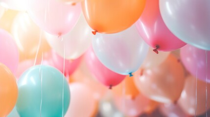 Pastel party balloons background.