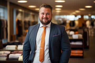 Fototapeta premium Man manager plus size office background. Generative AI.