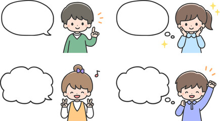 笑顔の子どもたちと吹き出しのセット