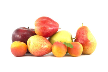 Multivitamin and juicy rich fruits over white background