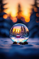 Fototapeta na wymiar Beautiful Winter landscape with Glass Sphere 
