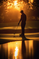 Golfer Slhouette at Sunset
