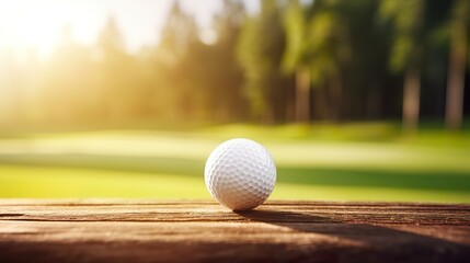 Close up golf ball on tee fairway golf course background. - obrazy, fototapety, plakaty