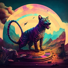 Möbelaufkleber Trippy vinyl album cover with tasmanian tiger colorful atmosphere magical in fairytale atmosphere scene  © Helen