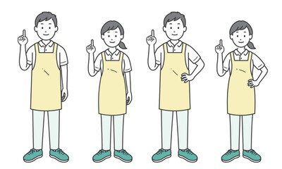 指差しをする介護士男女 片手
