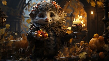 hedgehog greedy druidess, digital art illustration, Generative AI