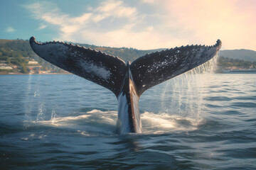 whale tail out of water close up