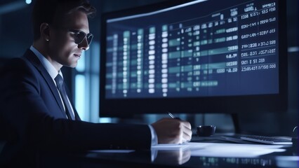 usinessman analyzing company financial balance sheet working with digital virtual graphics Business