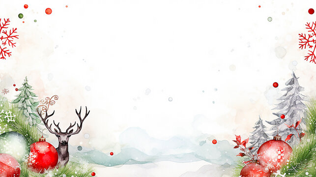 Christmas image painted in watercolor style with copy space