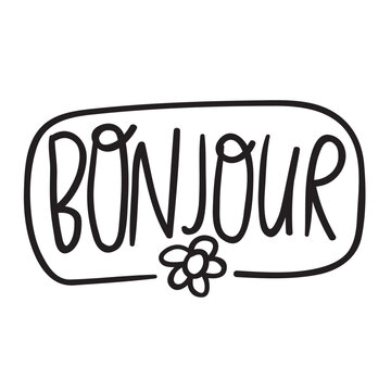 Bonjour. Word. French language. Good morning. Vector design on white background.