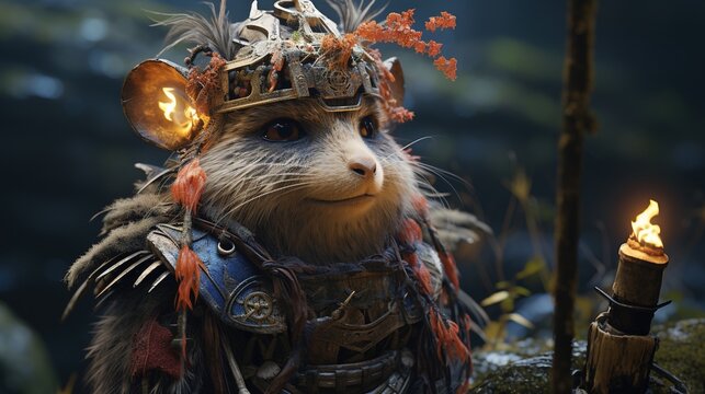 lemming witty shaman, digital art illustration, Generative AI