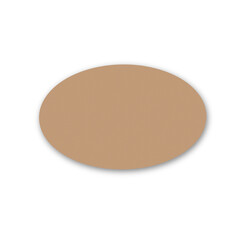 A tan, oval shape with a subtle drop shadow is centered on a clean, white background.