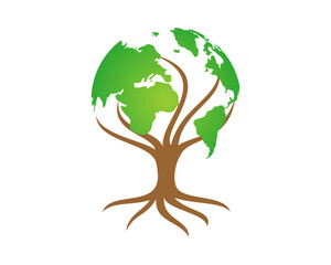 Green world map and tree incorporating vector logo