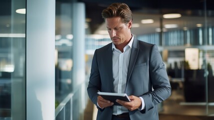 Fototapeta premium Professional Executive Leadership: Serious Male Manager in Formal Attire Taking Charge in the Office