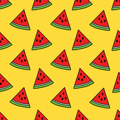 Vector watermelon fruit slices seamless pattern with yellow background. Perfect for use home and living product design,etc.