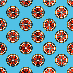 Vector orange fruit slices seamless pattern with blue background. Perfect for use home and living product design,etc.